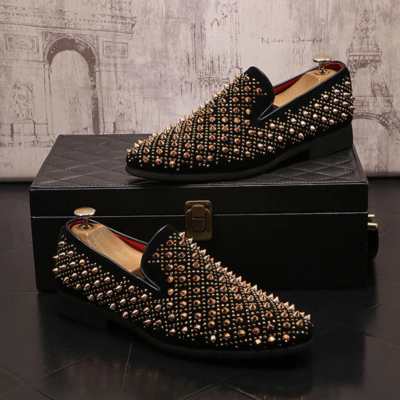 Men's Spiked Loafers Dress Moccasins