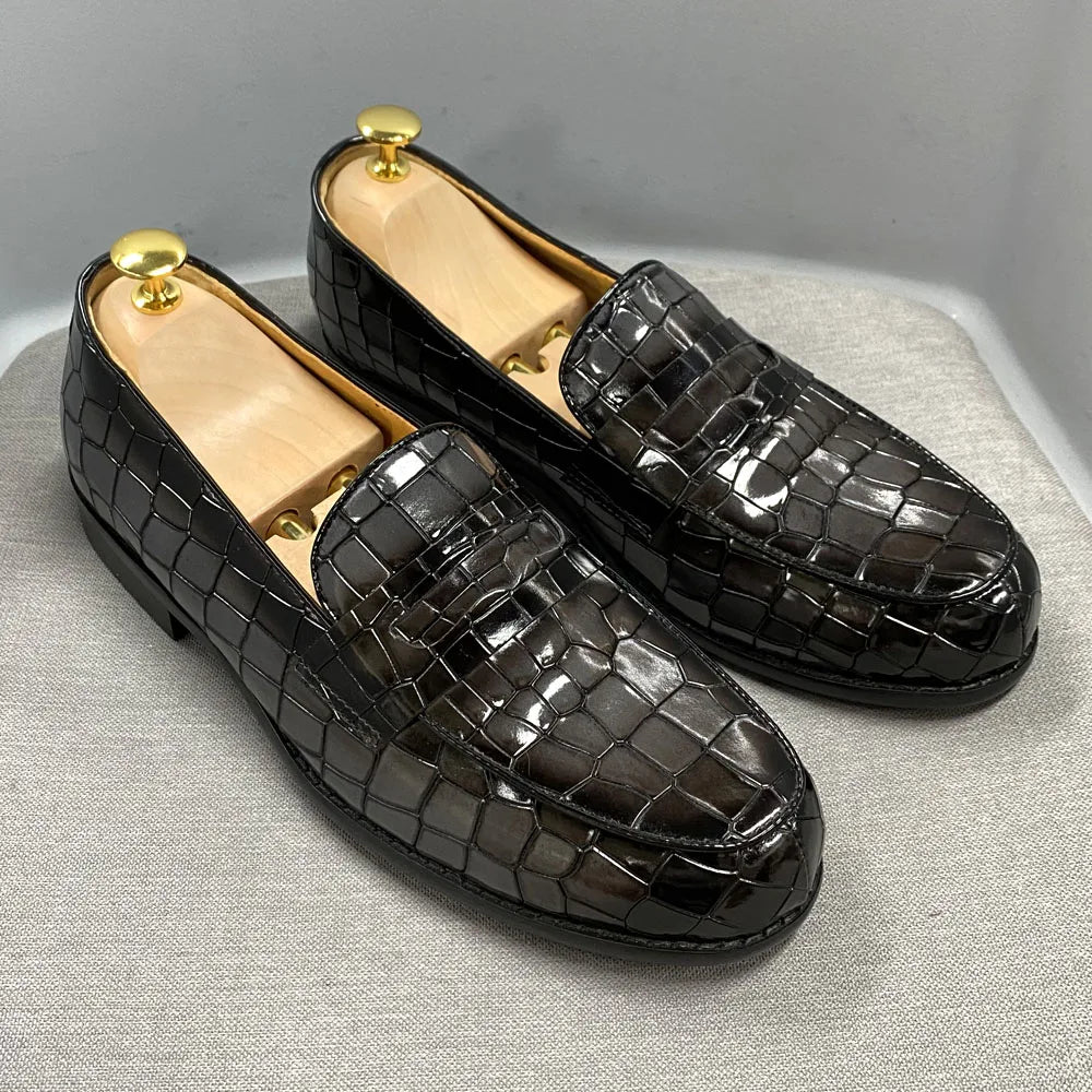 Men's Alligator Embossed Leather Penny Loafer Shoe