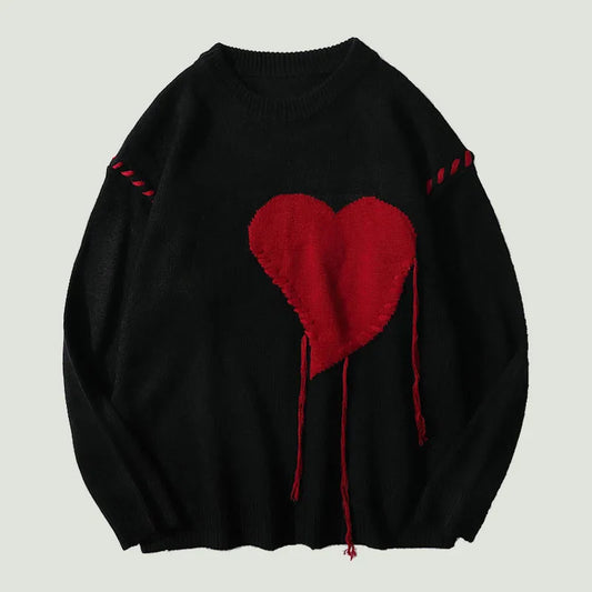 Harajuku Heart-shape Pattern Tassel Knitted Men's Sweater