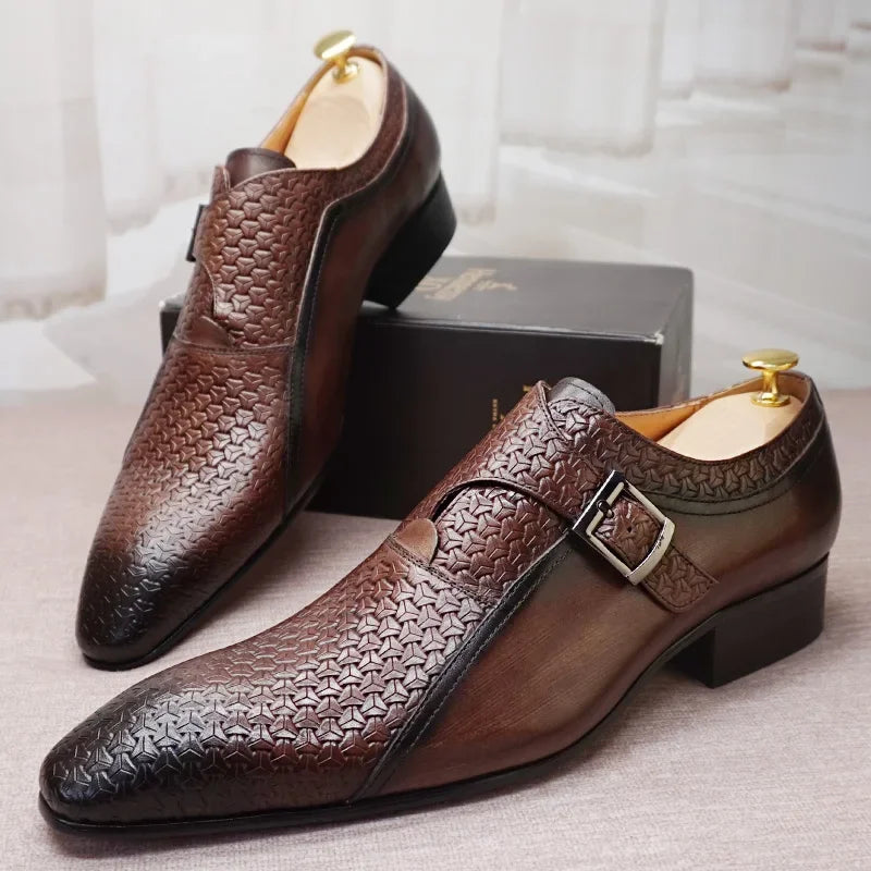 Leather Men Loafers Shoes Fashion Prints Buckle Strap Men Dress Casual Shoe