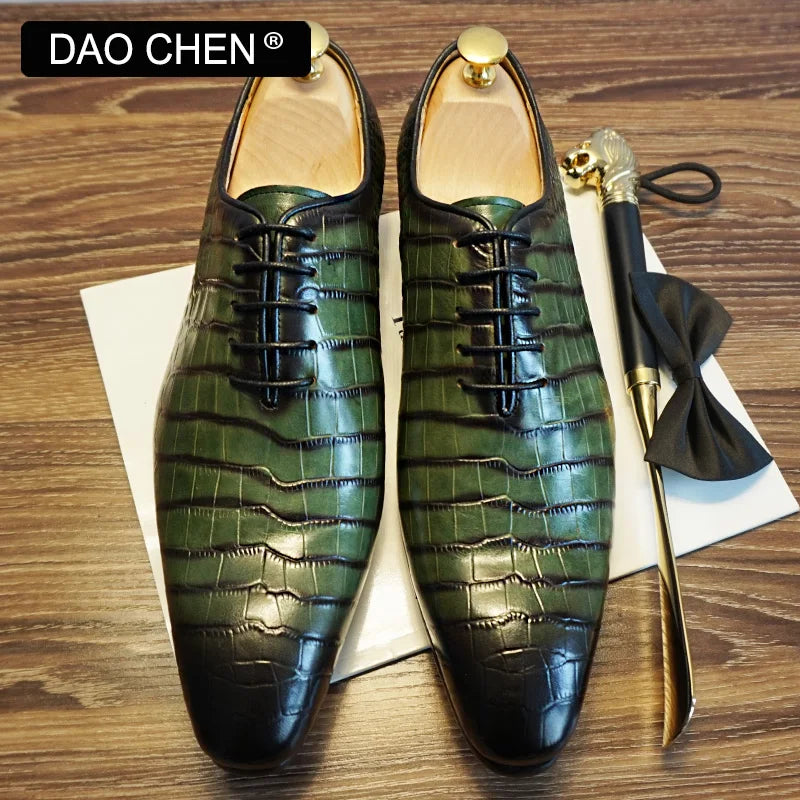 Leather Embossed Crocodile Men's Lace Up Dress Shoe