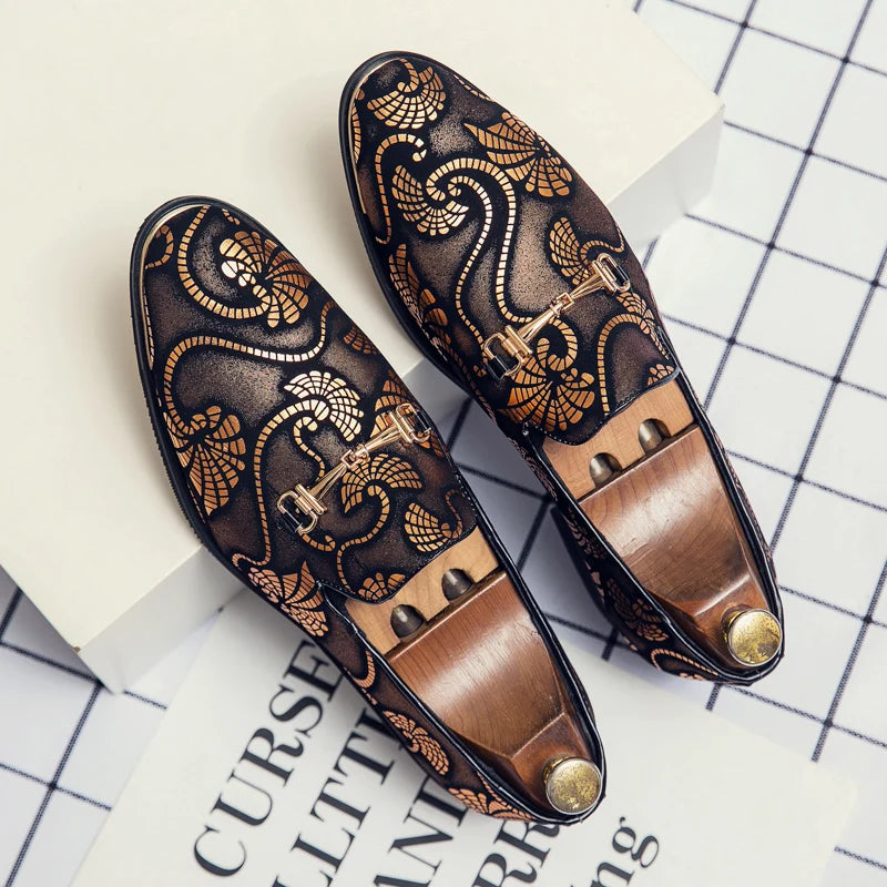 Men's Slip-on Dress Business Footwear Gold Purple Party Shoes