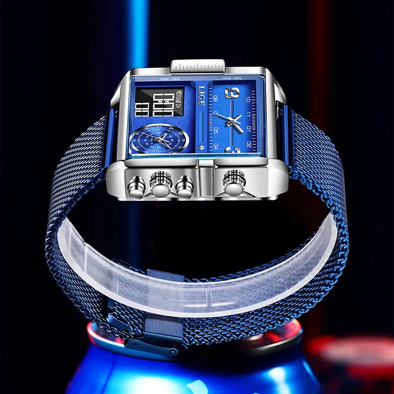 LIGE Luxury Men Quartz Digital Watch Creative Sport Watch