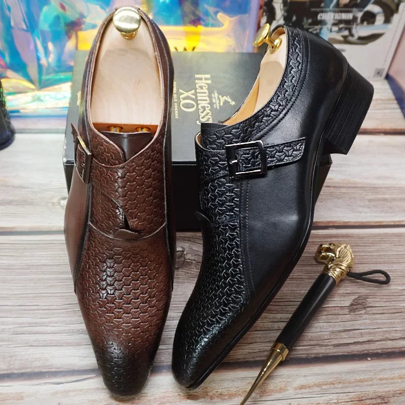 Leather Men Loafers Shoes Fashion Prints Buckle Strap Men Dress Casual Shoe