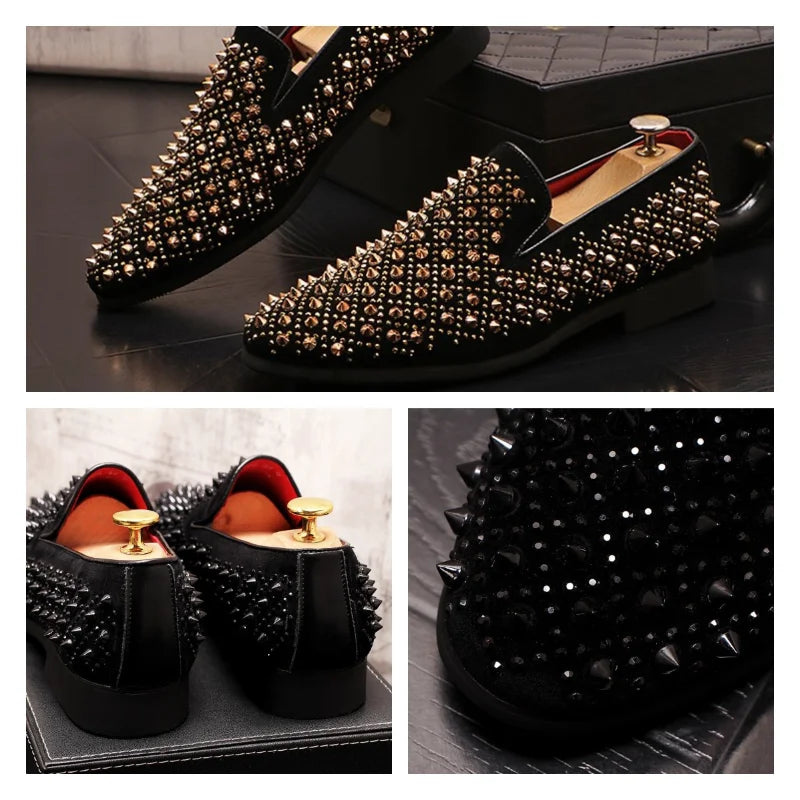 Men's Spiked Loafers Dress Moccasins