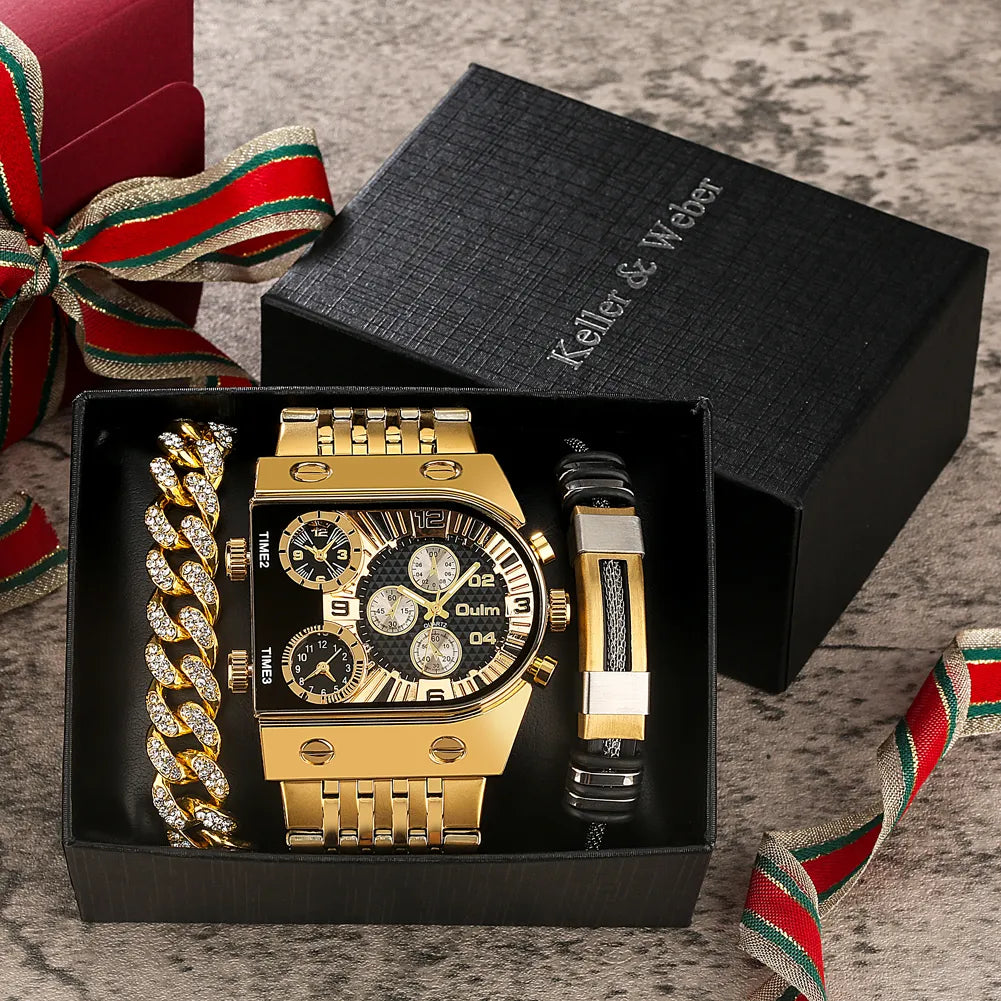 Luxury Gold Watch and Bracelets Gift Set