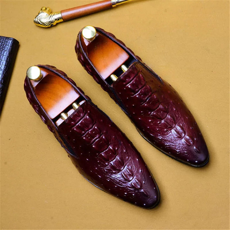 Croc Embossed Pointed Toe Leather Loafer Dress Shoe