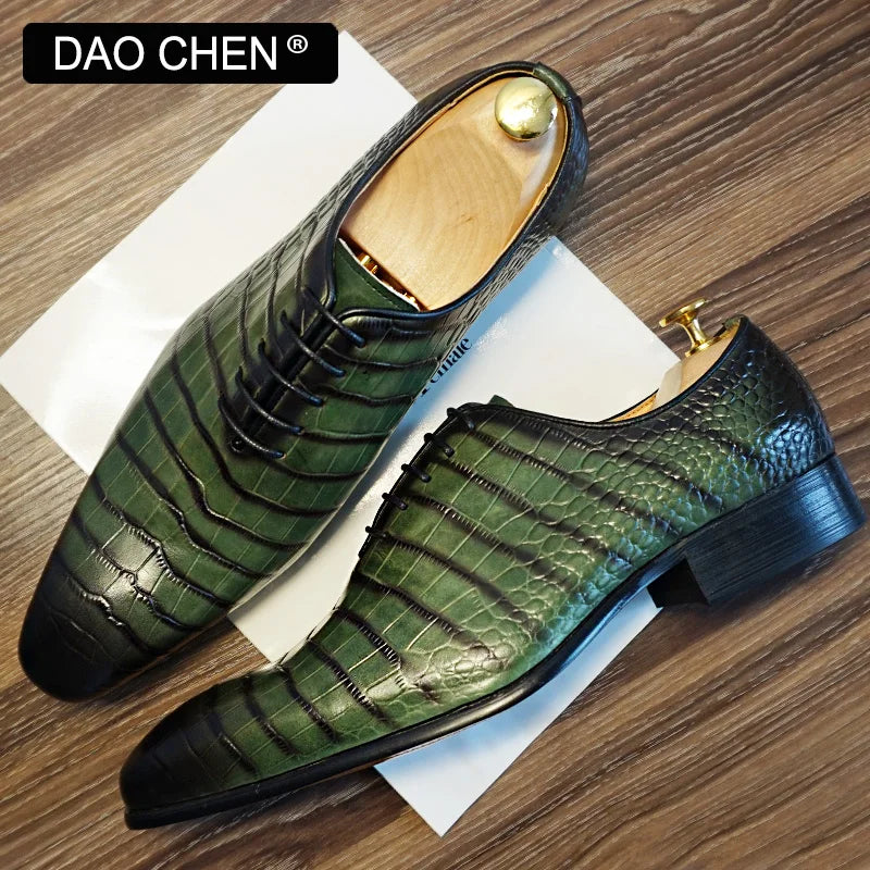 Leather Embossed Crocodile Men's Lace Up Dress Shoe