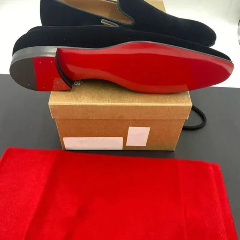 Classic Velvety Flocked Red Bottom Dress Shoe Loafer