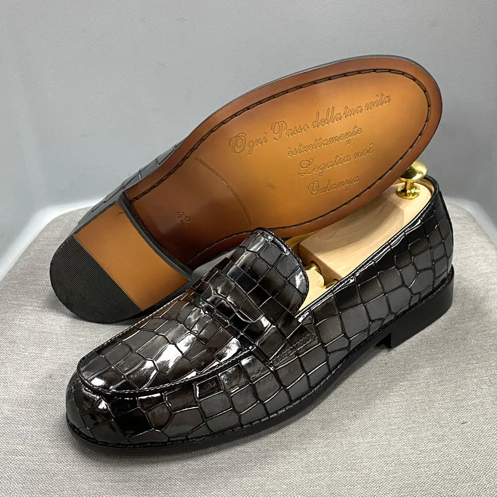 Men's Alligator Embossed Leather Penny Loafer Shoe