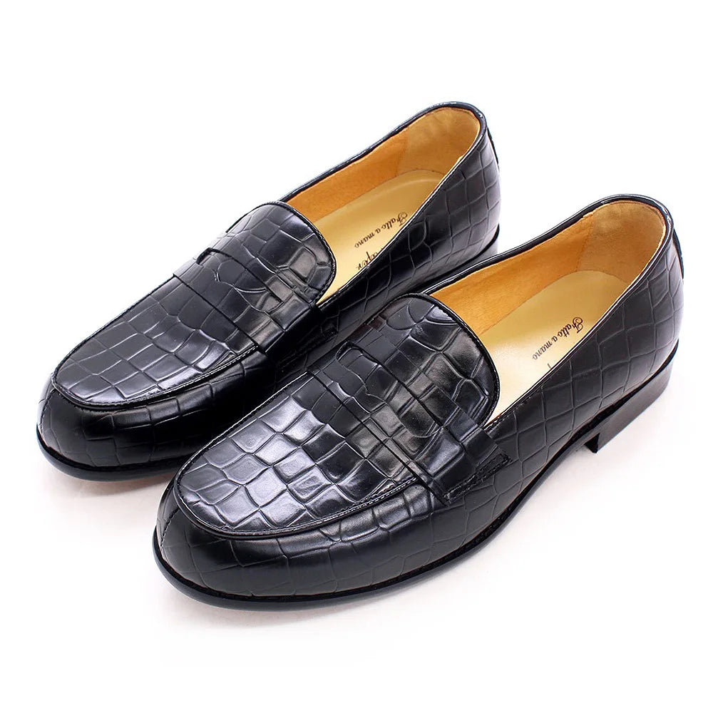 Men's Alligator Embossed Leather Penny Loafer Shoe