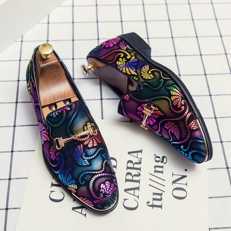 Men's Slip-on Dress Business Footwear Gold Purple Party Shoes