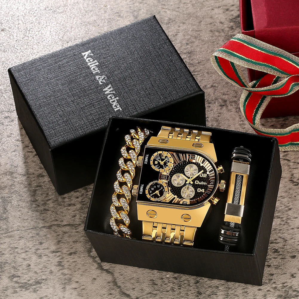 Luxury Gold Watch and Bracelets Gift Set