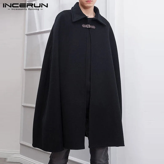 INCERUN 2023 Fashion Men Cloak Coats Solid Color One Button Lapel Cape