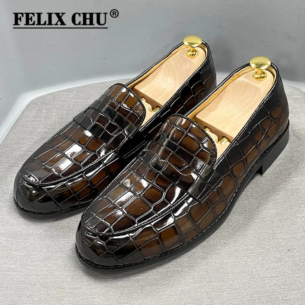 Men's Alligator Embossed Leather Penny Loafer Shoe