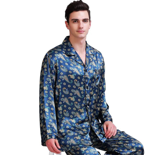 Mens Silk Satin Printed  Pajamas Set