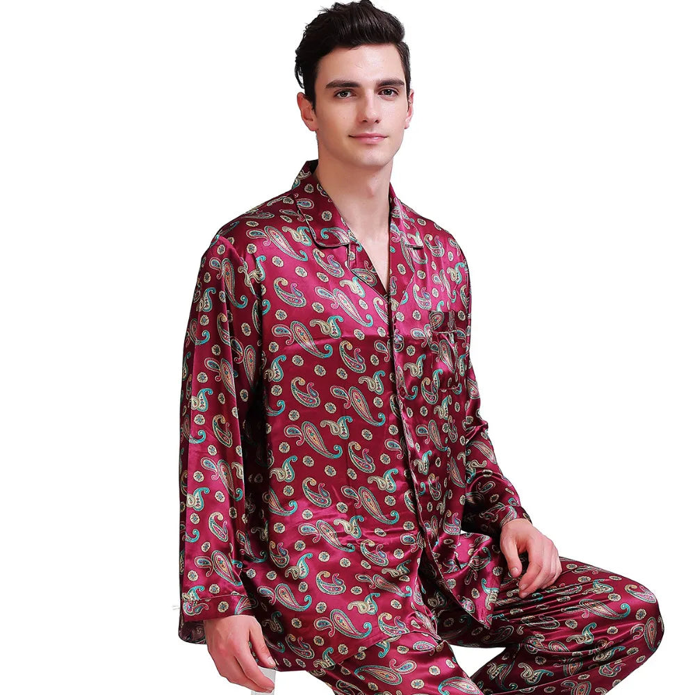 Mens Silk Satin Printed  Pajamas Set