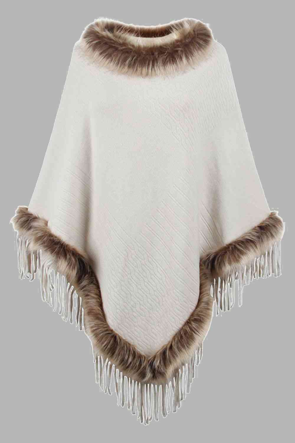 Faux Fur Trim Poncho