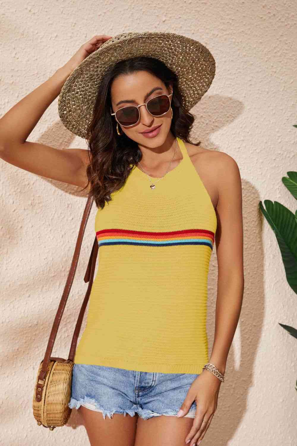 Rainbow Stripe Halter Neck Knit