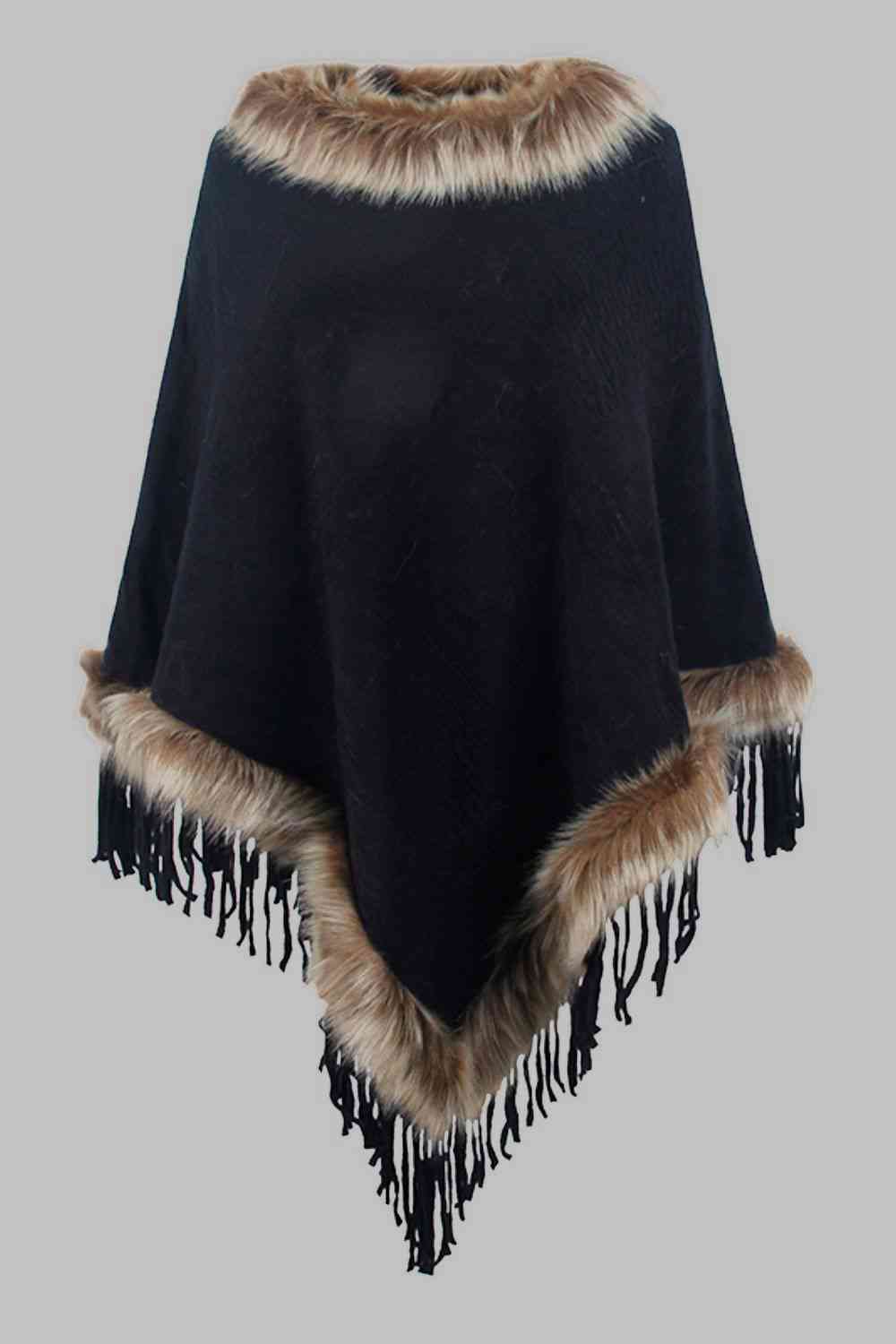 Faux Fur Trim Poncho