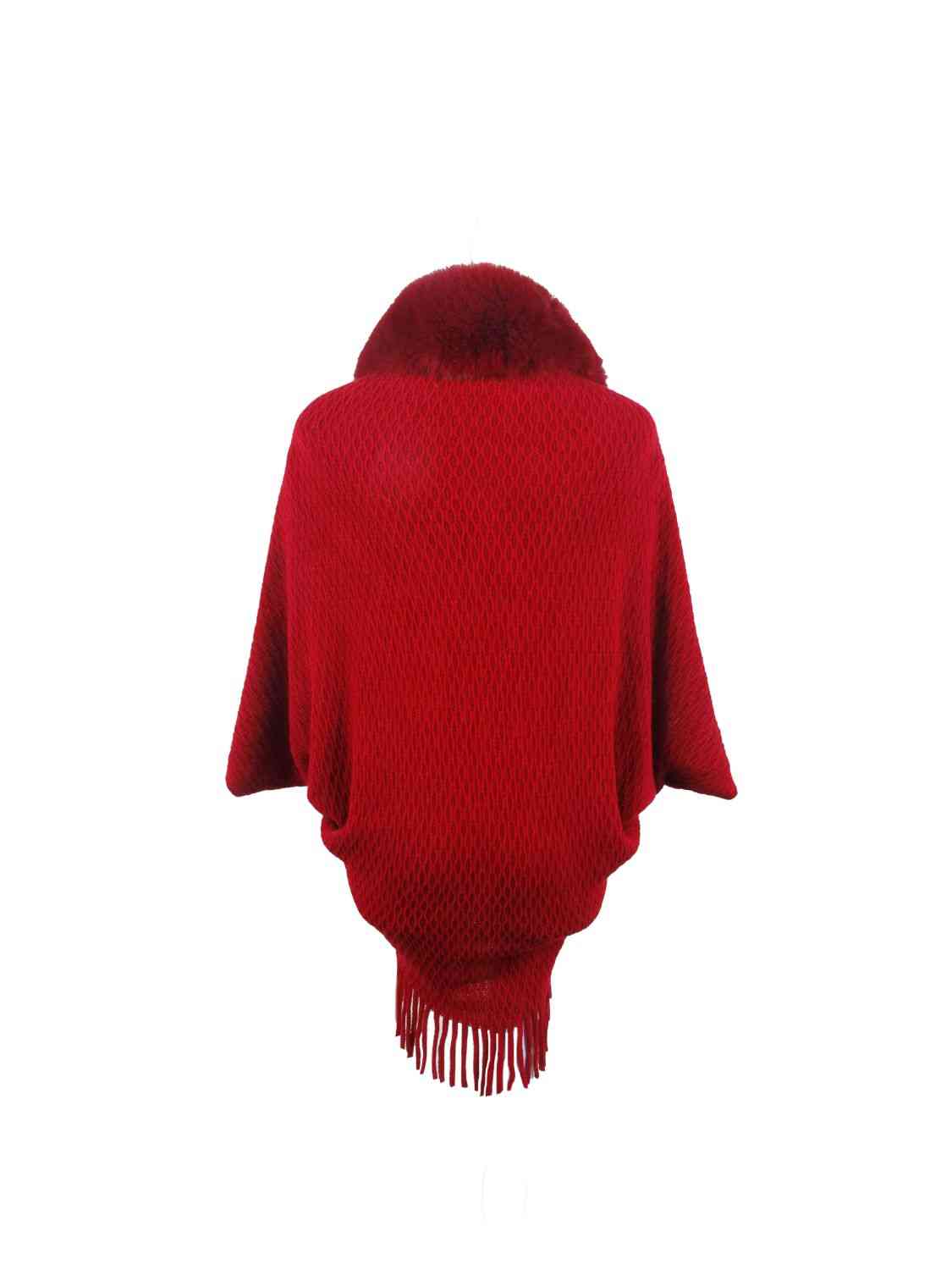 Open Front Faux Fur Trim  Poncho