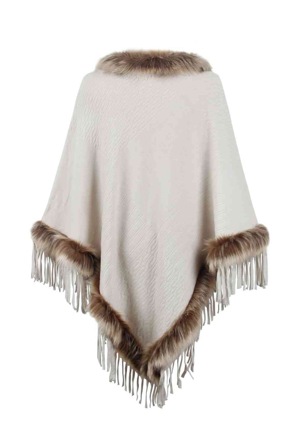 Faux Fur Trim Poncho