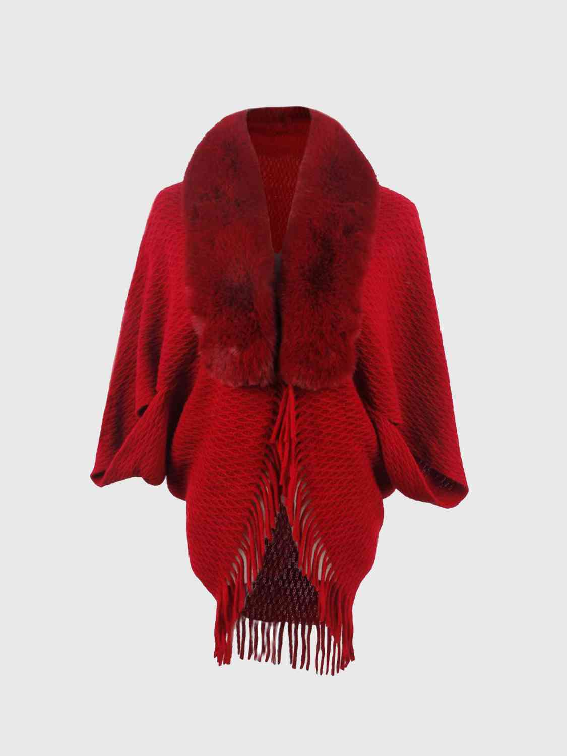 Open Front Faux Fur Trim  Poncho