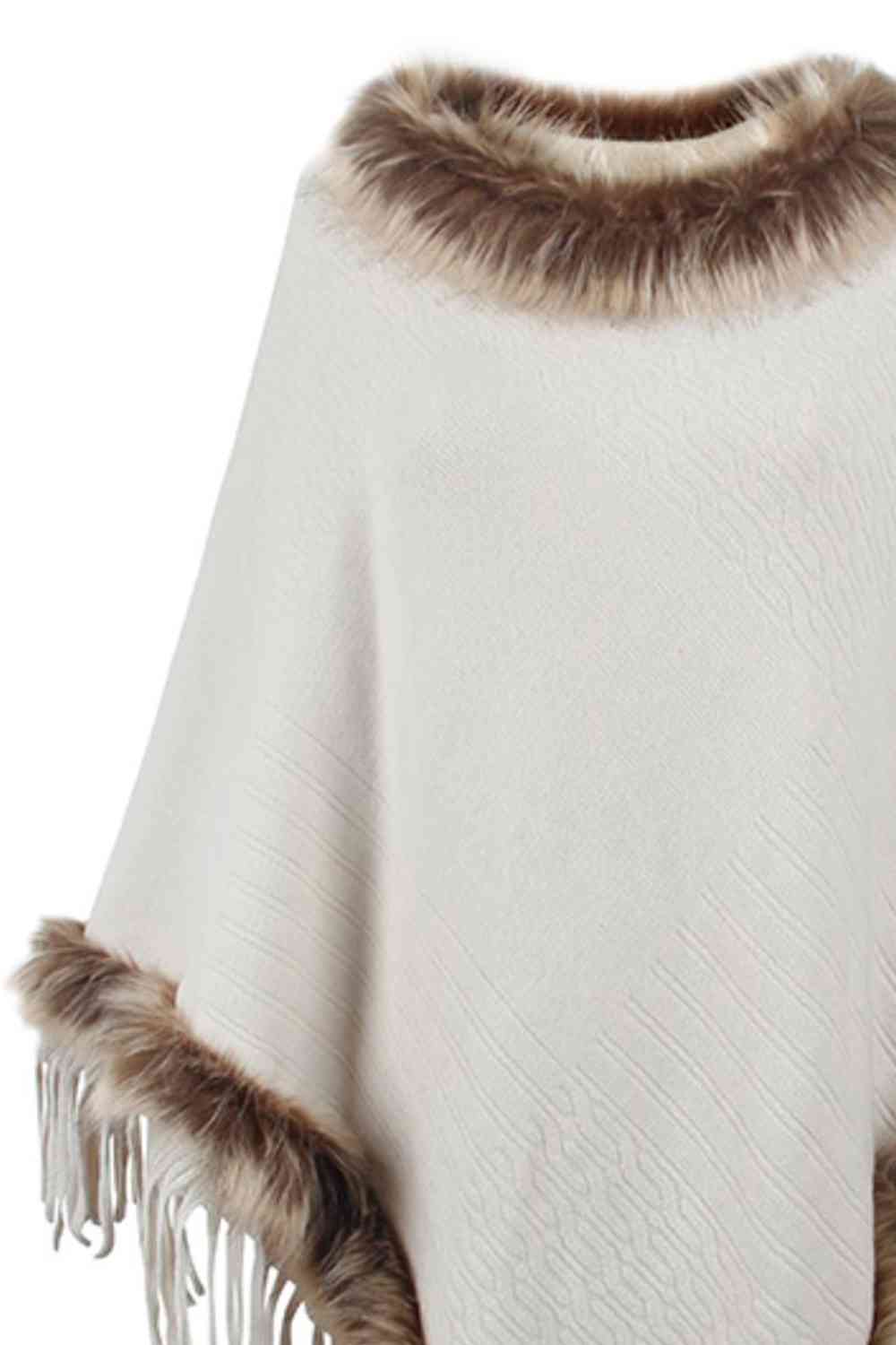 Faux Fur Trim Poncho