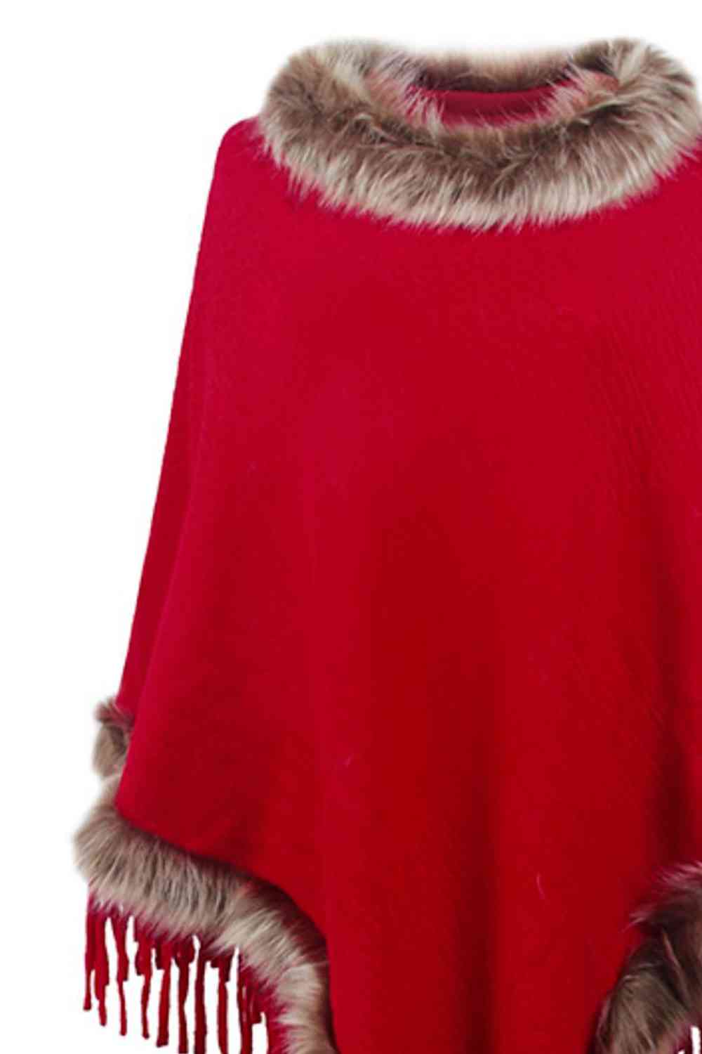 Faux Fur Trim Poncho