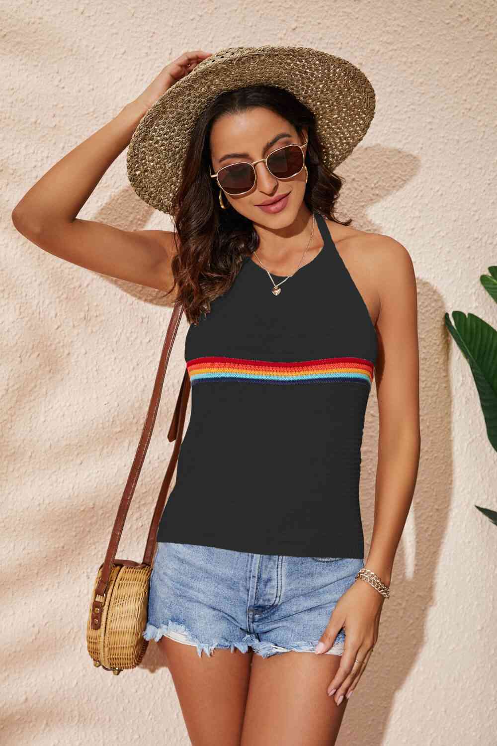 Rainbow Stripe Halter Neck Knit