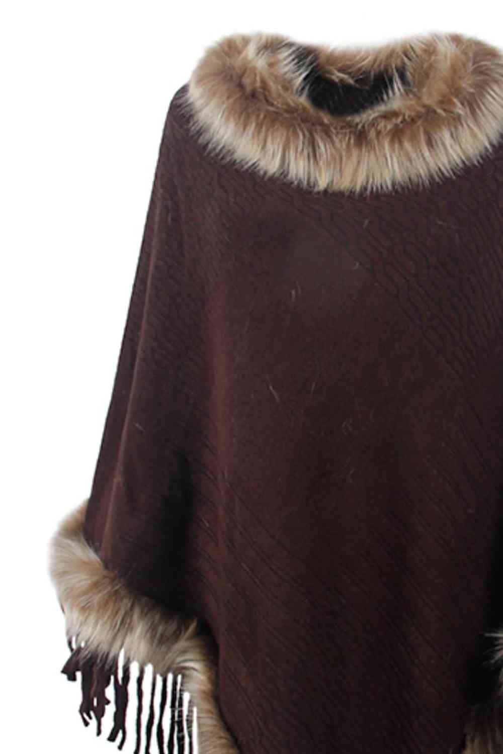 Faux Fur Trim Poncho