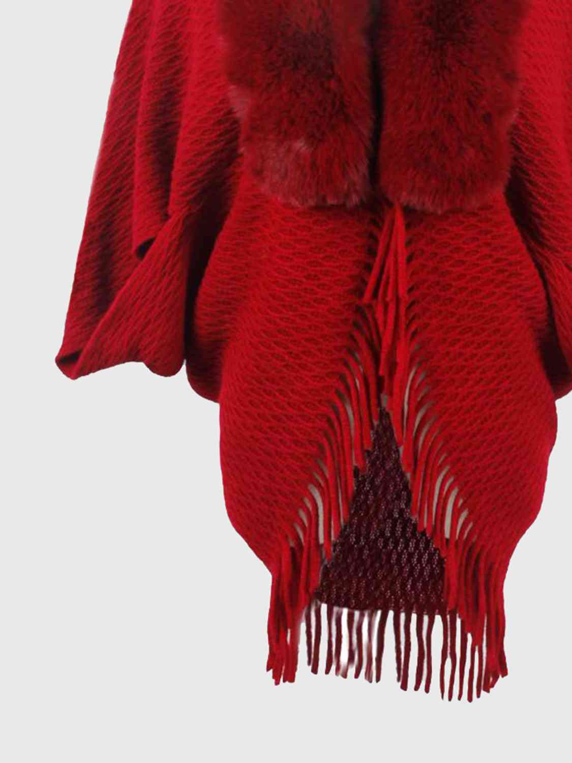 Open Front Faux Fur Trim  Poncho