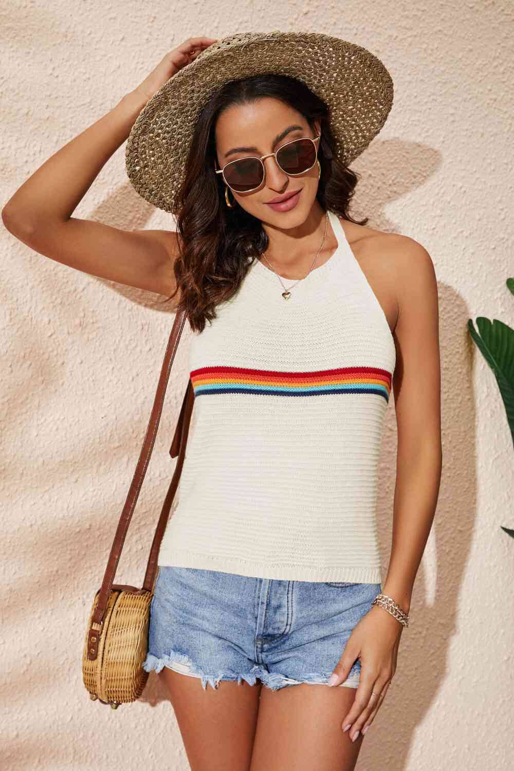 Rainbow Stripe Halter Neck Knit