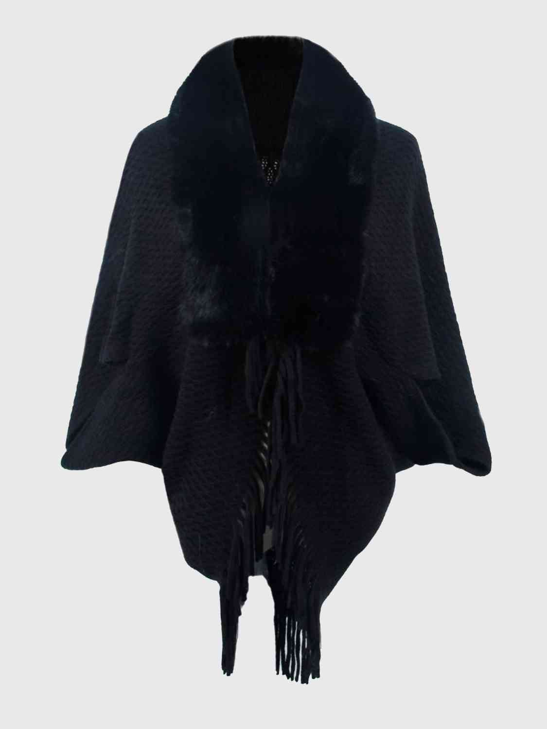 Open Front Faux Fur Trim  Poncho