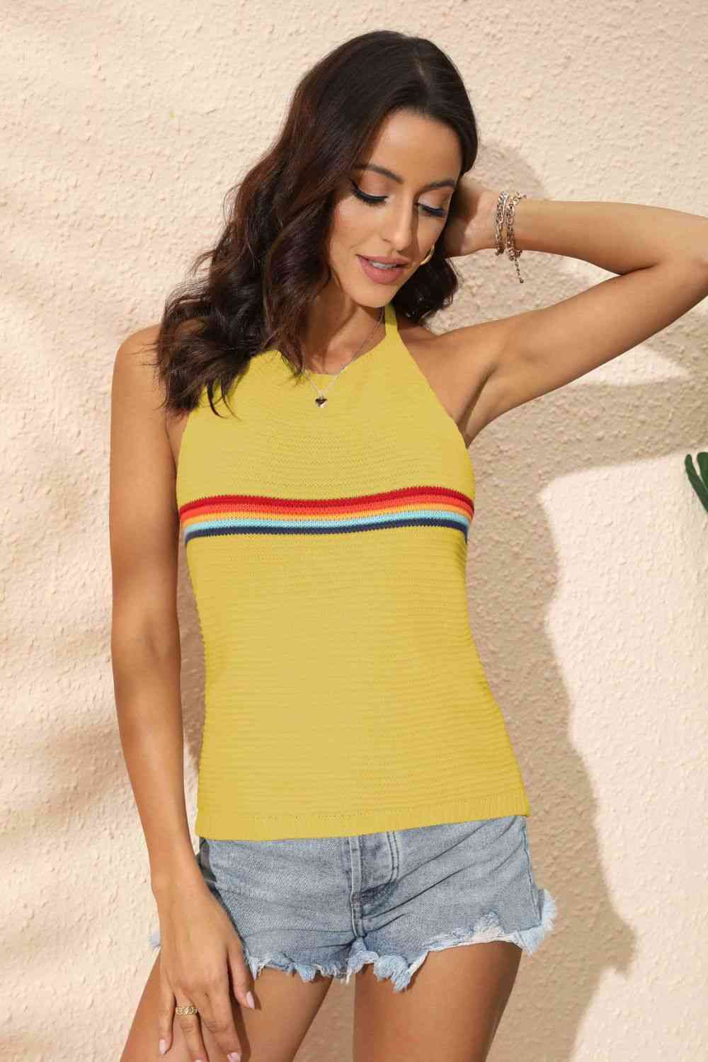 Rainbow Stripe Halter Neck Knit