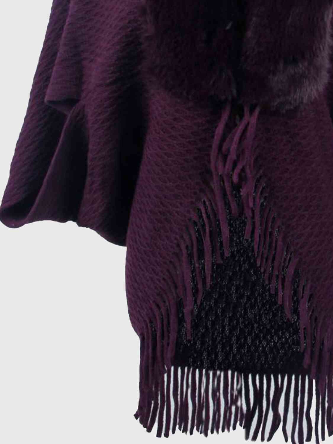 Open Front Faux Fur Trim  Poncho