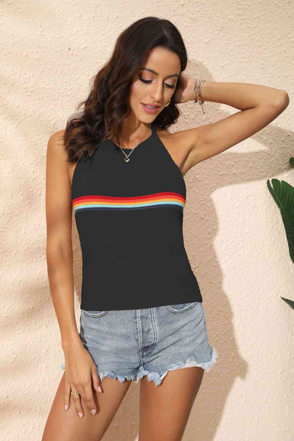 Rainbow Stripe Halter Neck Knit