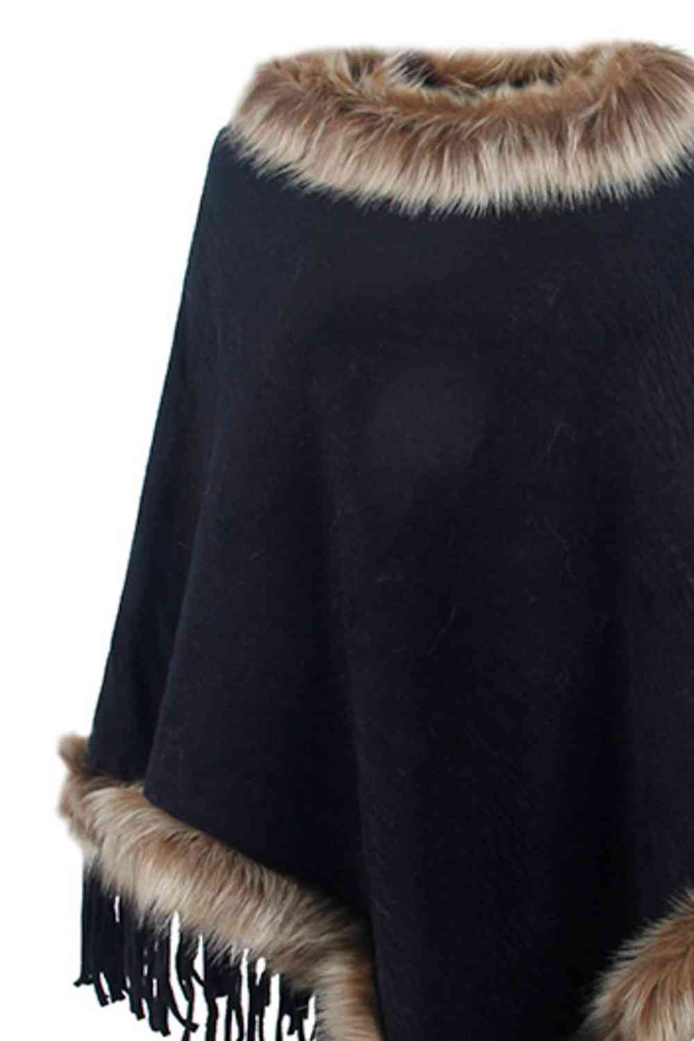 Faux Fur Trim Poncho