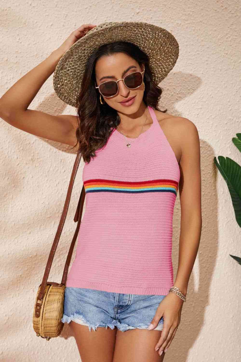 Rainbow Stripe Halter Neck Knit