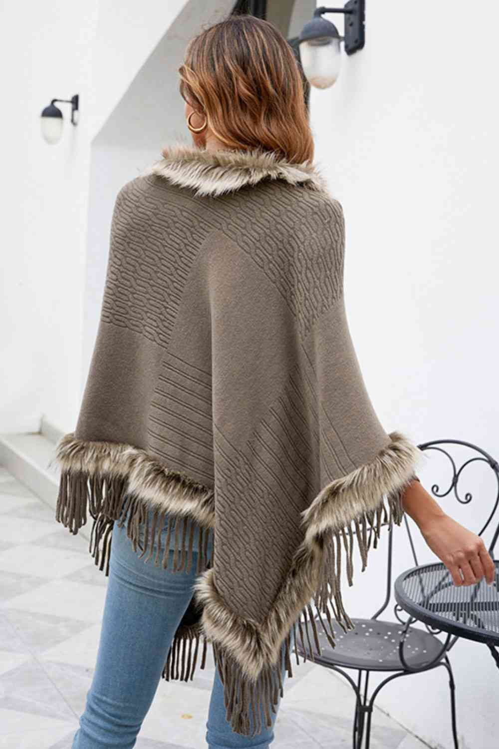 Faux Fur Trim Poncho