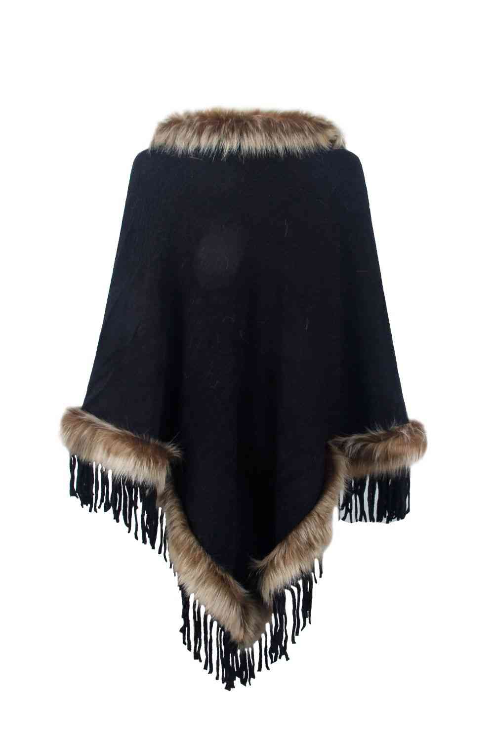 Faux Fur Trim Poncho