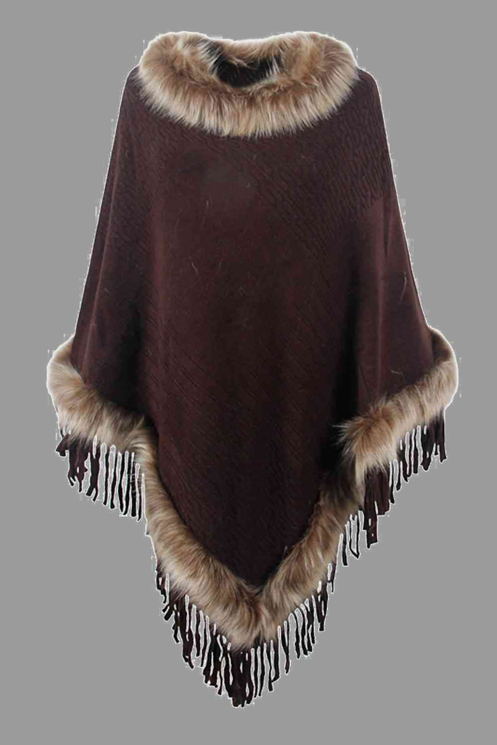 Faux Fur Trim Poncho