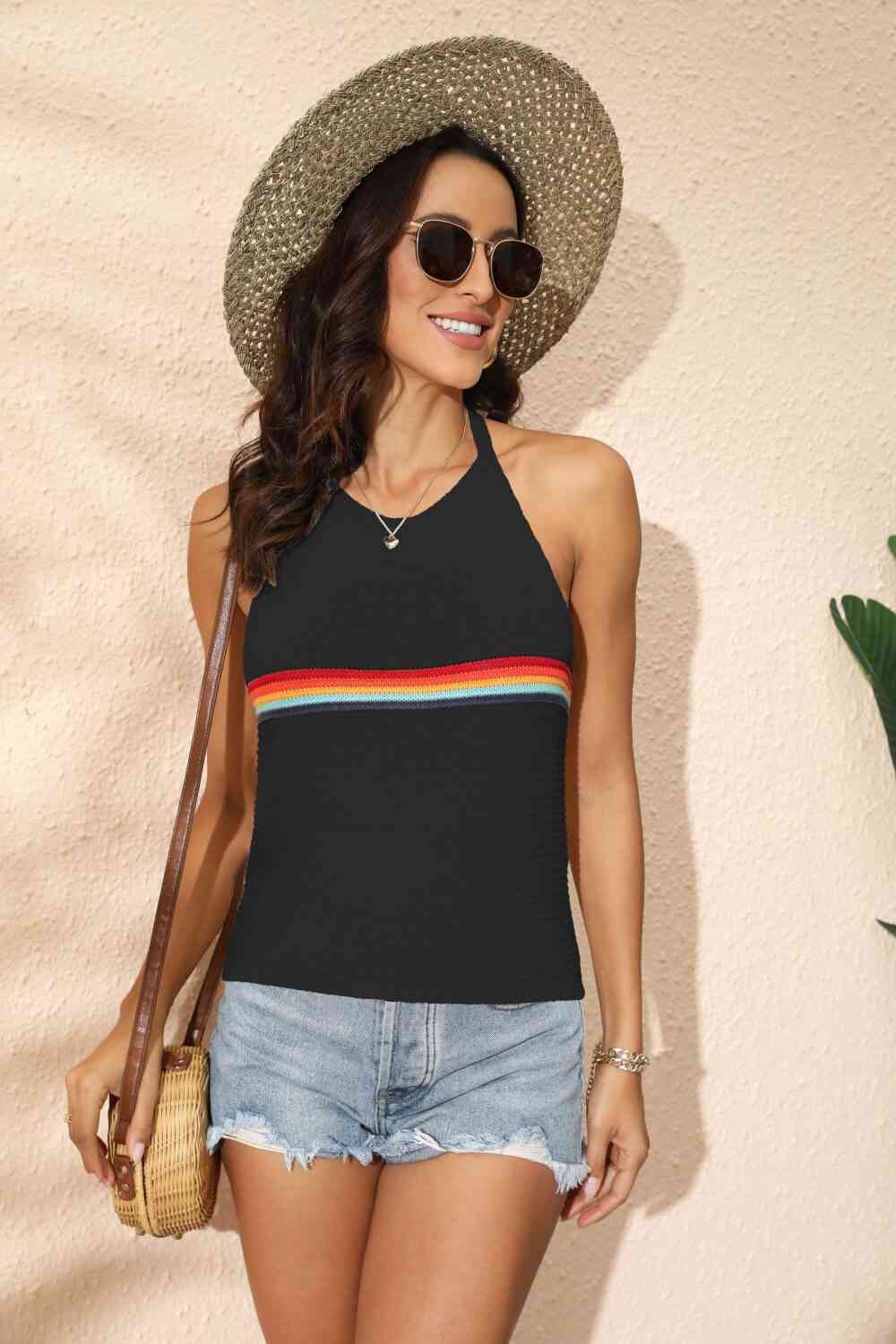 Rainbow Stripe Halter Neck Knit