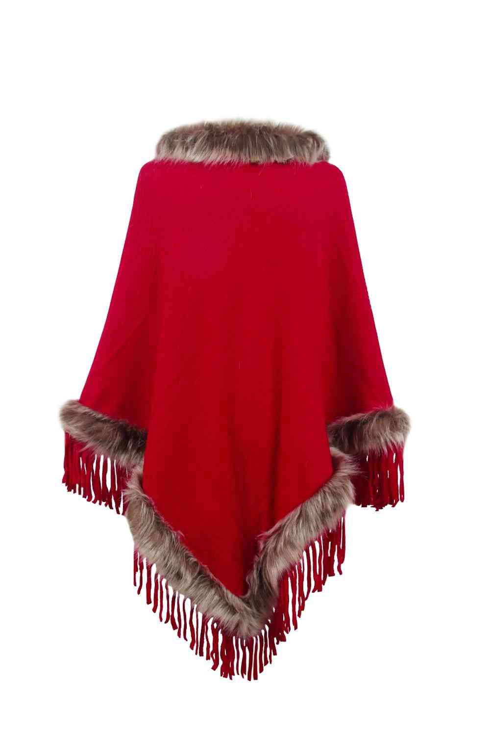 Faux Fur Trim Poncho