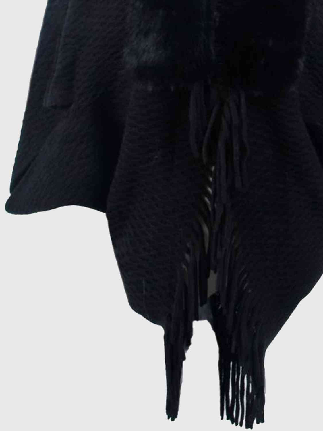 Open Front Faux Fur Trim  Poncho