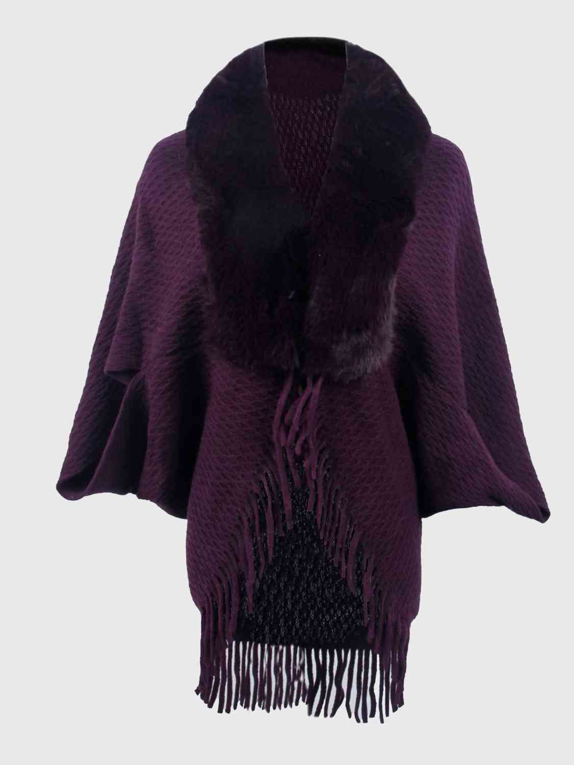 Open Front Faux Fur Trim  Poncho