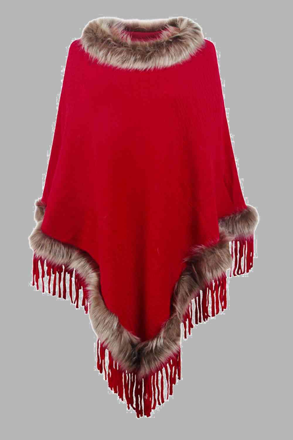 Faux Fur Trim Poncho