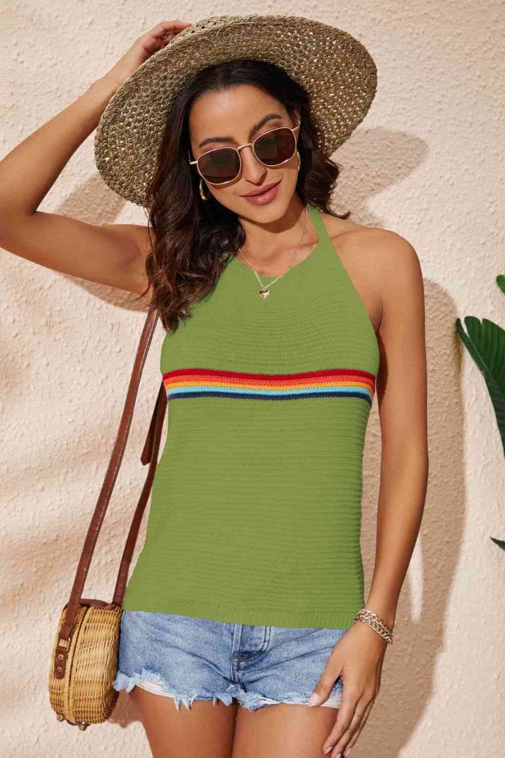 Rainbow Stripe Halter Neck Knit