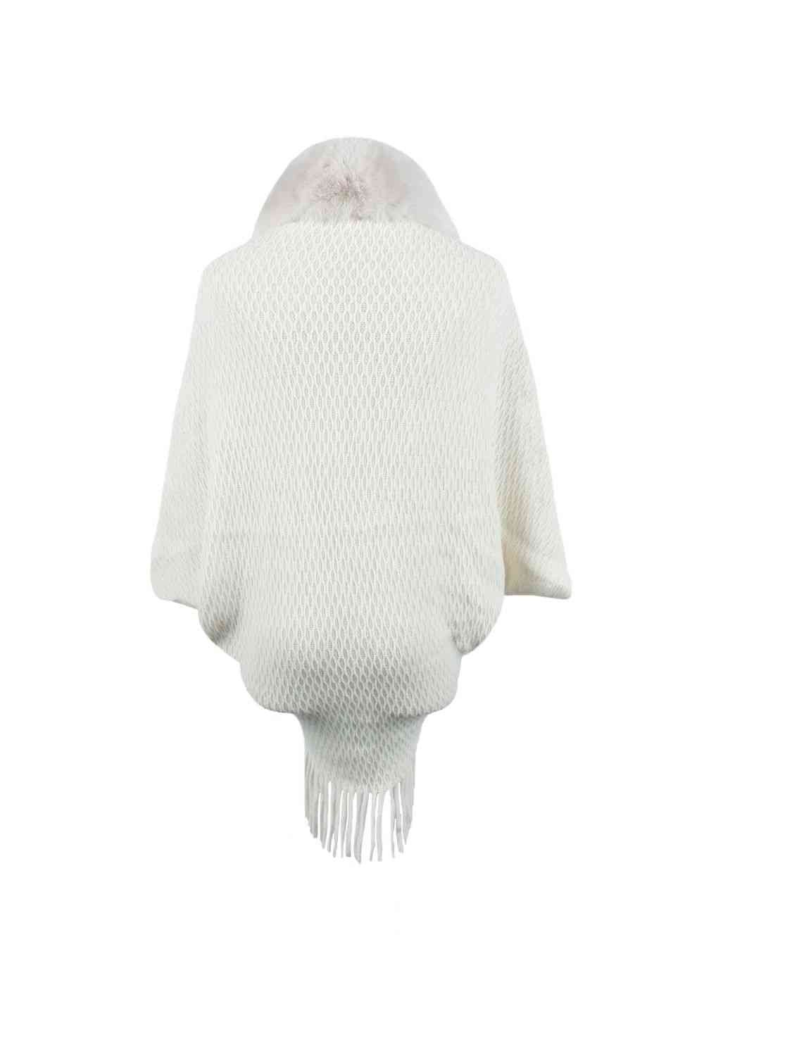 Open Front Faux Fur Trim  Poncho