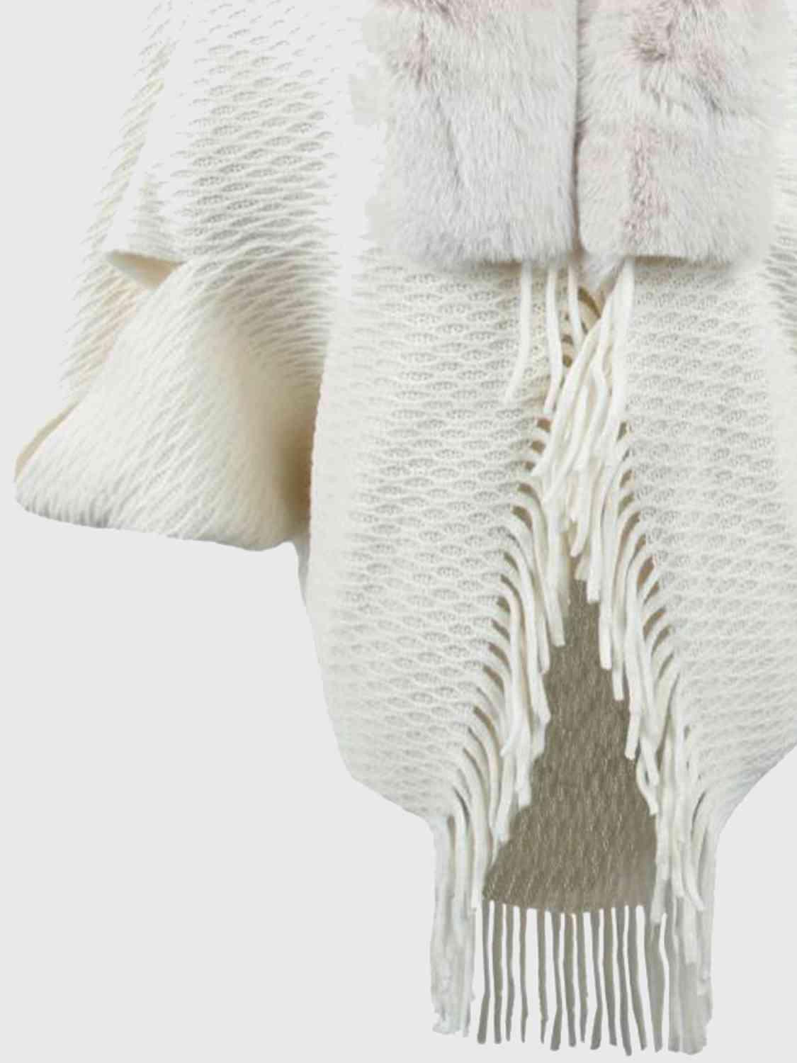 Open Front Faux Fur Trim  Poncho